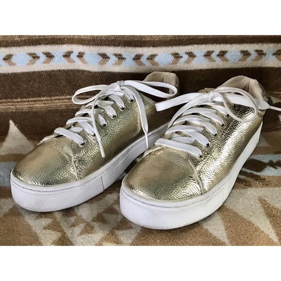 H&M Women's Lace Up Sneakers Metallic Gold Comfortable Holiday Shoes Size US 7 - Picture 2 of 12